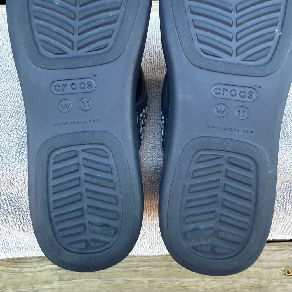 CROCS Blue Wedge Thong Sandal Beaded Monterey Flip Flop 206851 Gray Platform 11